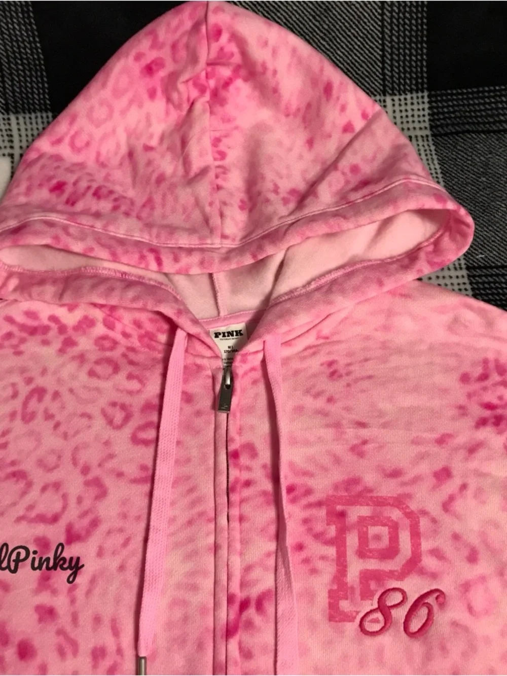 VS PINK IVY FLEECE CAMPUS FULL ZIP & SWEATPANTS PINK LEOPARD PRINT LOGO XS